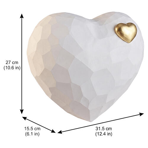 Urne cinéraire « Cuore » blanc à facettes en bois de tilleul du Val Gardena avec petit cœur doré 3