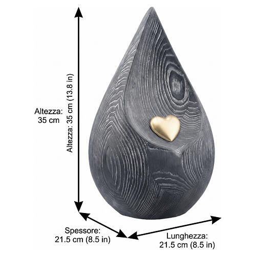 "Lacrima" cremation urn in black ash wood with gold heart, Val Gardena 3