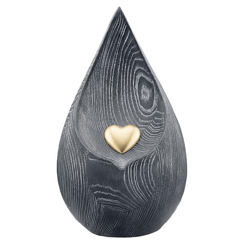 Teardrop Cremation Urn in Black Ash Wood with Gold Heart, Val Gardena 1