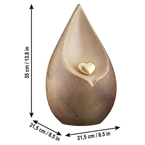 Urna bicolore legno tiglio Lacrima Val Gardena con cuore oro 3