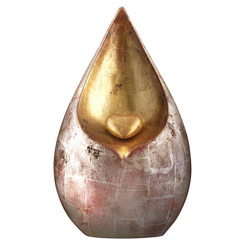 Teardrop Linden Wood Cremation Urn with 24 kt Gold and Silver Decoration, Val Gardena 1