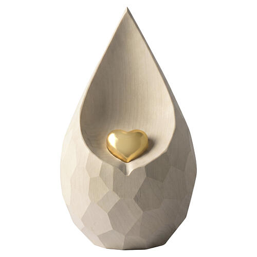 Teardrop Cremation Urn in Linden Val Gardena Wood with Gold Heart 1