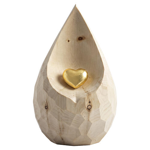 Urna cineraria Lacrima legno cirmolo cuore intagliato Val Gardena 1