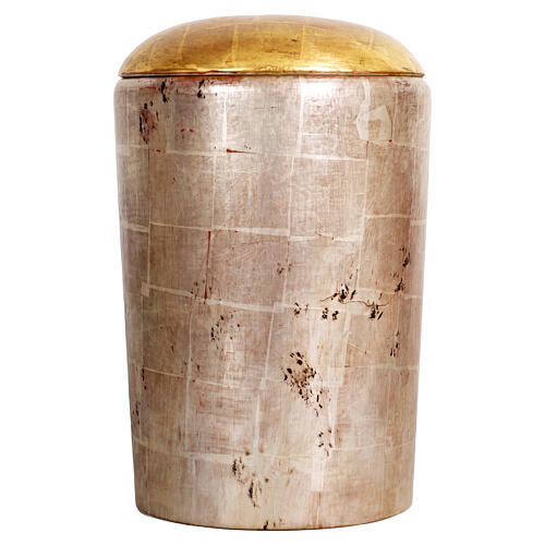 Cremation urn Speranza line, Val Gardena linden wood, 24kt gold and silver decoration 1