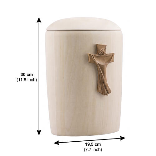 Limewood cremation urn, Val Gardena "Speranza" line, with burnished cross 3