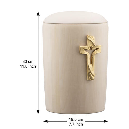 Speranza line cinerary urn in limewood with gold Cross of the Peace, Val Gardena 3