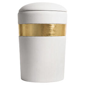 White Keepsake Urn Speranza Line with Gold Band, Val Gardena Linden Wood