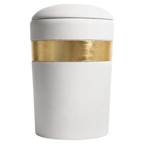 White Keepsake Urn Speranza Line with Gold Band, Val Gardena Linden Wood 1