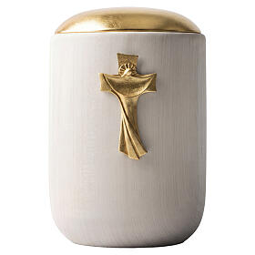 Luce cremation urn in limewood with gold decoration, Val Gardena