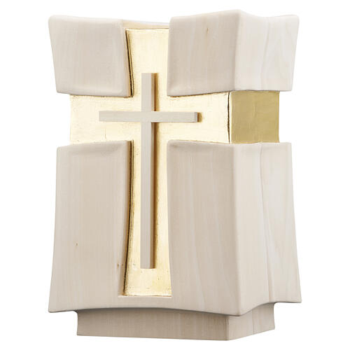 Val Gardena cinerary urn in limewood, Croce line with gold finish 4