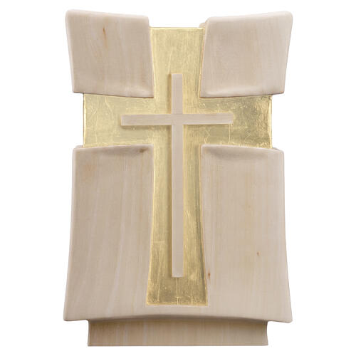 Val Gardena Linden Wood Cremation Urn, Gold Cross Line 1