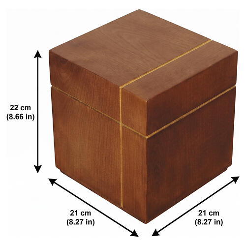 Cube Cremation Urn with Gold Cross in Burnished Val Gardena Basswood 3