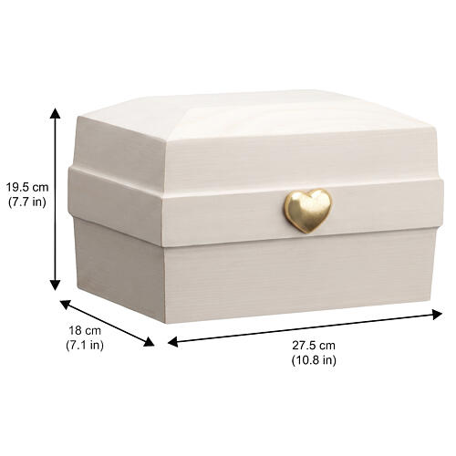 Keepsake cremation urn with gilded heart, Memory line, Val Gardena fir wood 3