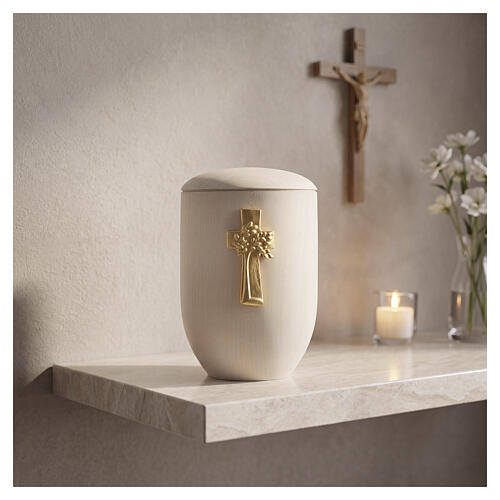 Pace line cinerary urn in limewood with gold Tree of Life, Val Gardena 2