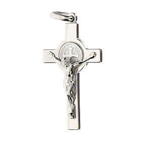 Croix De Saint Benoît En Argent Avec Vernis Mosaïque Noir – 8 Cm Avec Anneau – Exorcisme, Fabriquée En Italie