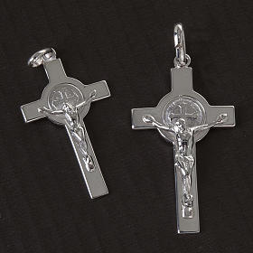 Pingentes, Cruzes, Broches, Correntes: Cruz São Bento pingente prata brilhante Pingentes, Cruzes, Broches, Correntes: Cruz São Bento pingente prata brilhante