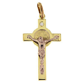 Krzyżyk Świętego Benedykta zawieszka złoto i diament