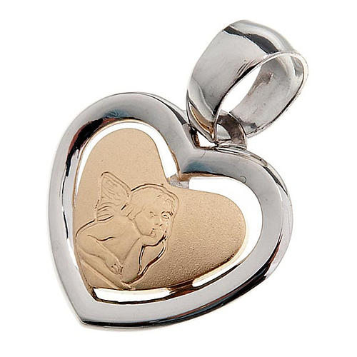 Gold heart shaped pendant with Raffaello's angel - 0,90 gr 1