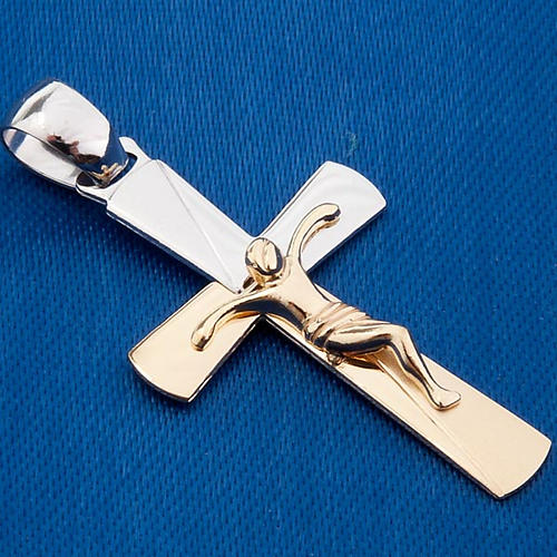 Crucifix pendant white and yellow gold - 3,1 gr 3