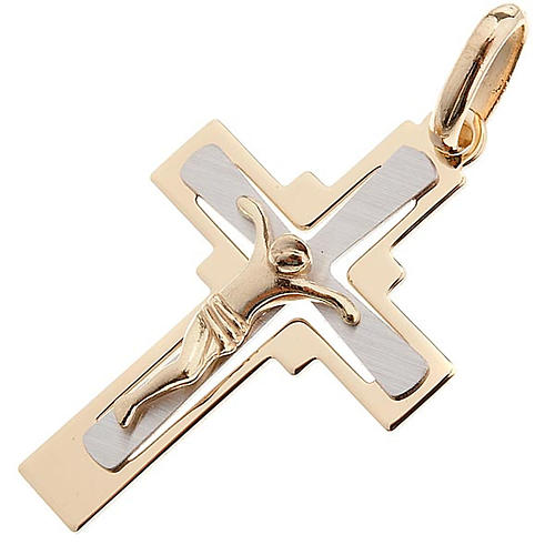 Pendentif croix or bicolore 750/00 carré 1.9 gr 1
