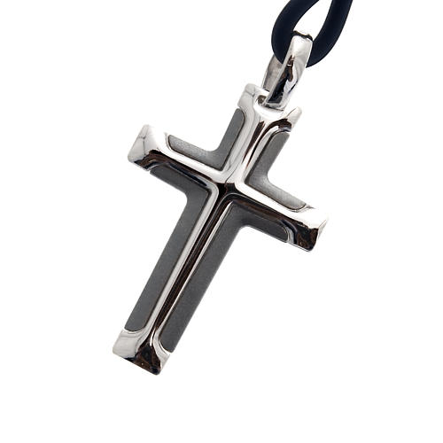 Croce Argento 925 bicolore laccio caucciù 1