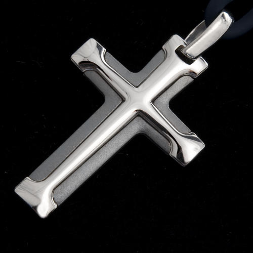 Croce Argento 925 bicolore laccio caucciù 2