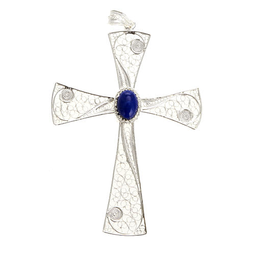 Krzyżyk zawieszka lapis lazuli filigran srebro 800 5.47g 1