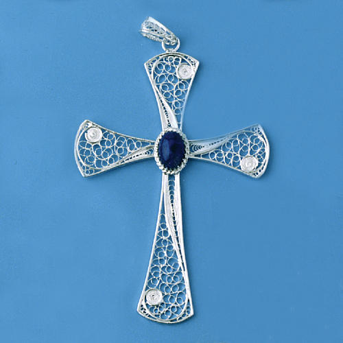 Krzyżyk zawieszka lapis lazuli filigran srebro 800 5.47g 2