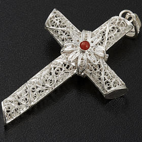 Croix pendentif corail filigrane argent 800 10,2 gr