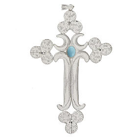 Cruz  de filigrana con piedra azul  de plata 800, pesa 12,7gr