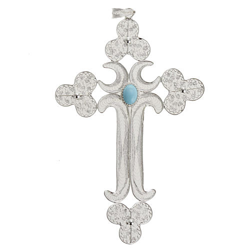 Cruz  de filigrana con piedra azul  de plata 800, pesa 12,7gr 1