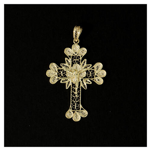 Pendente croce argento 800 filigrana bagno oro - gr. 3.5 2