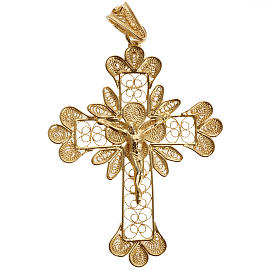 Pingentes, Cruzes, Broches, Correntes: Pingente cruz prata 800 filigrana banho ouro 3,5 g Pingentes, Cruzes, Broches, Correntes: Pingente cruz prata 800 filigrana banho ouro 3,5 g