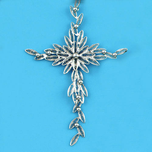 Pendente croce stilizzata filigrana argento 800 - 5,9 gr. 2