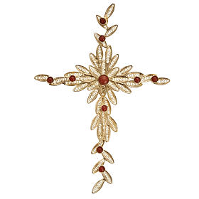 Pingente cruz estilizada filigrana prata 800 coral 7,9 g