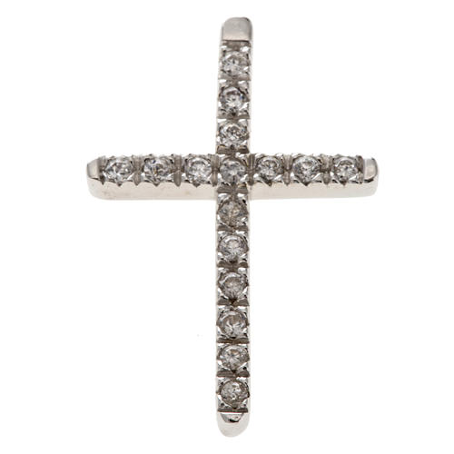 Pendant cross, sterling silver and rhinestones 3cm 1