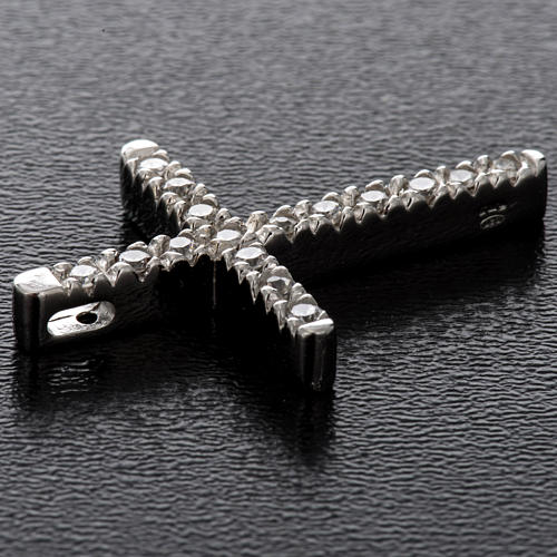 Pendant cross, sterling silver and rhinestones 3cm 3