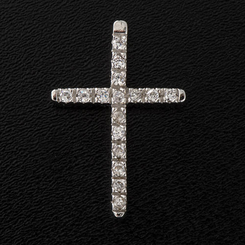 Pendant cross, sterling silver and rhinestones 3cm 4