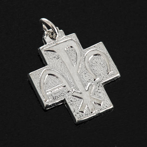 Pendant cross with Alpha Omega symbol in sterling silver 2cm 2