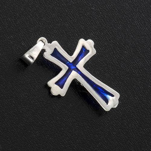 Pendant cross with blue enamel in sterling silver 3