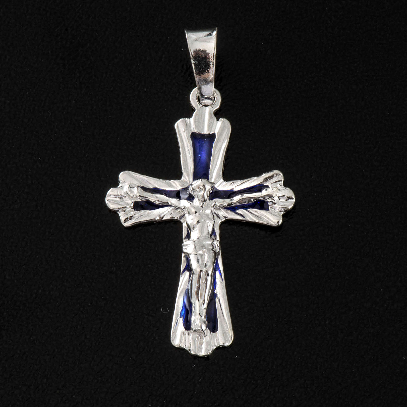 Pendant cross with blue enamel in sterling silver online sales on