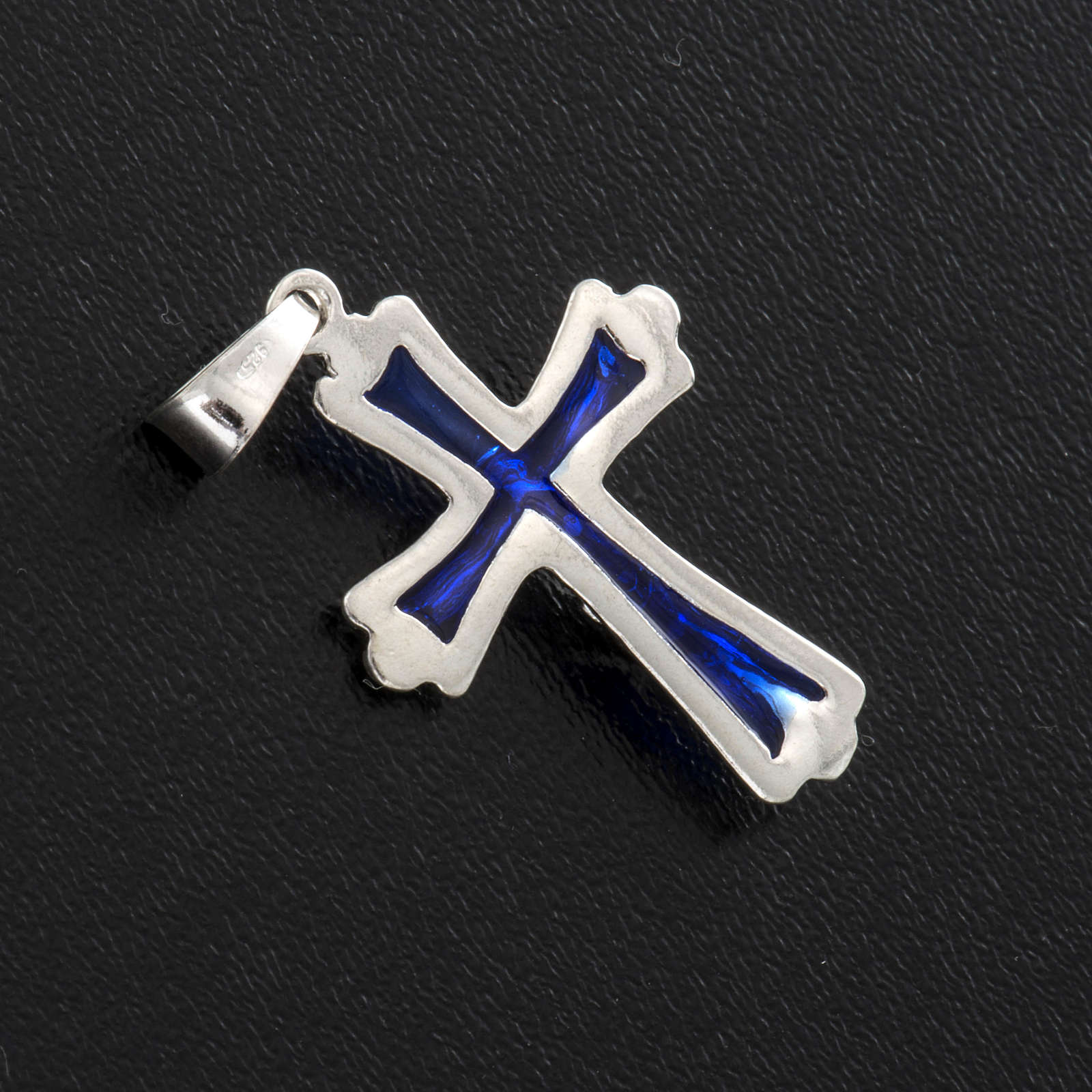 Pendant cross with blue enamel in sterling silver online sales on