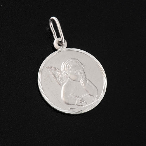 Medal with Angel, sterling silver, round, 2cm 3
