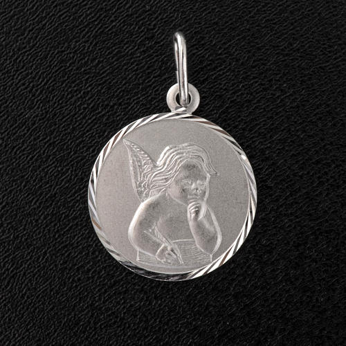 Medal with Angel, sterling silver, round, 2cm 2