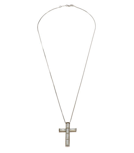 Croix argent 925 nacre collier 3.5 cm 3