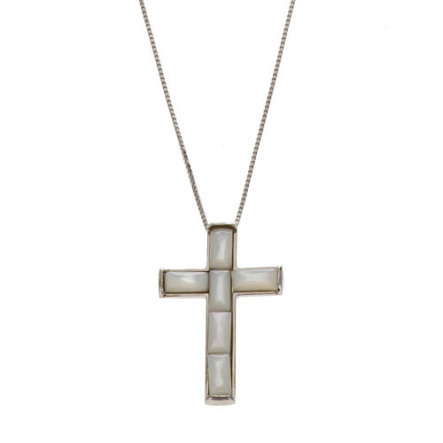 Pendant cross in sterling silver and mother of pearl 3,5cm chain 1