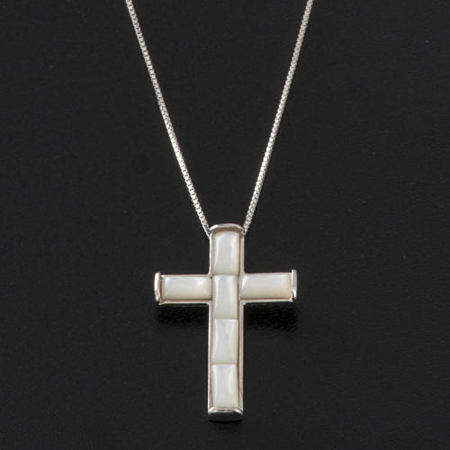 Pendant cross in sterling silver and mother of pearl 3,5cm chain 2