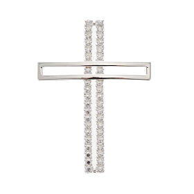 Doppelkreuz mit Strass Silber 925, 5 cm