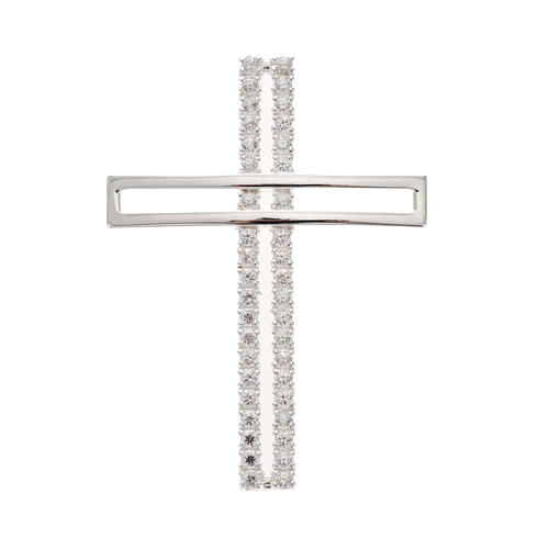 Pendant cross, double with rhinestones sterling silver, 5cm 1