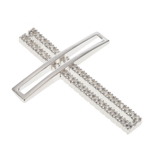 Pendant cross, double with rhinestones sterling silver, 5cm 3